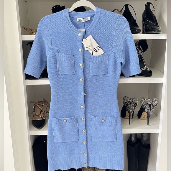 NWT GLOD BUTTON MINI KNIT DRESS BLUE  SIZE Small - Picture 9 of 14